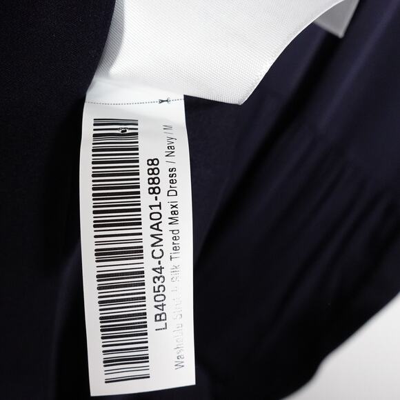 New Quince Silk Tiered Maxi Dress Women’s Medium Navy Blue Boho 3797 - Picture 7 of 10